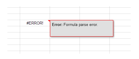 Грешка при разбора на формули в Google Sheets - как да се поправи