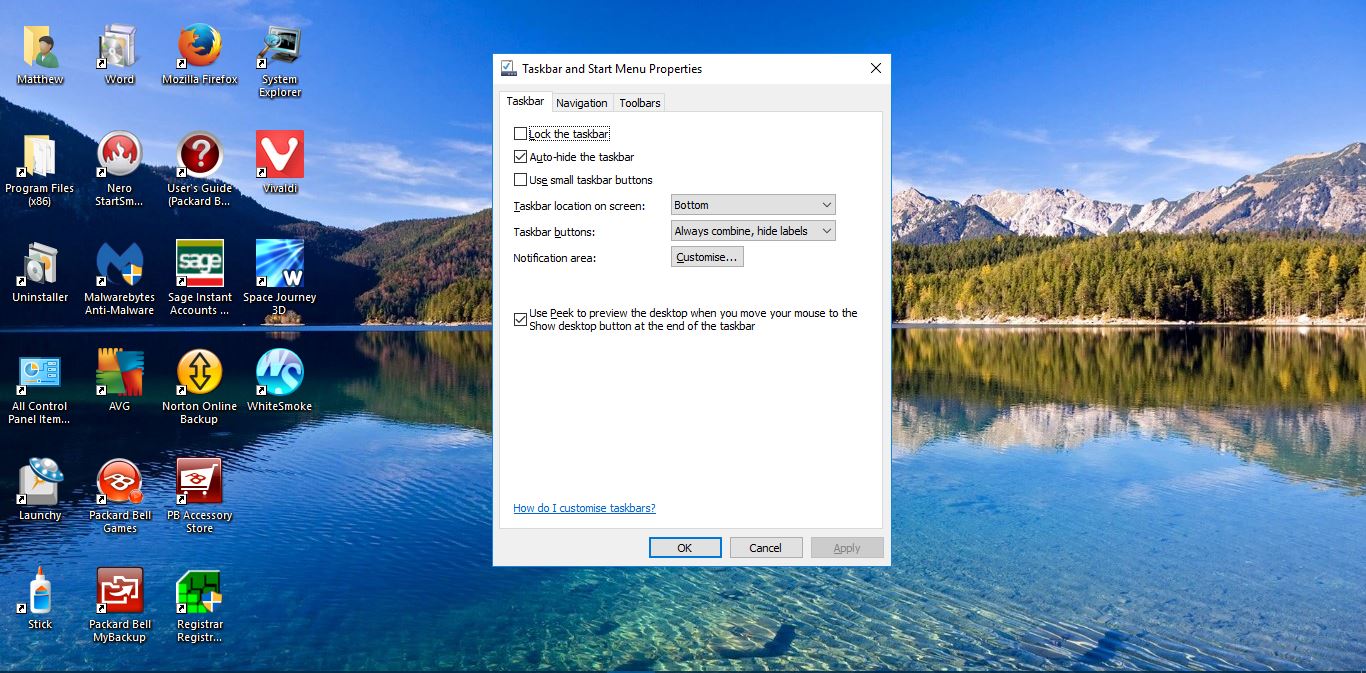Windows10タスクバーを非表示にする方法