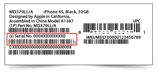 iPhoneのシリアル番号ボックスステッカー